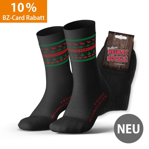 Gewebte Socken - Frohe Weihnachten, schwarz, Gr. 43 - 46