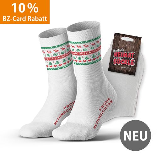 Gewebte Socken - Frohe Weihnachten, weiß, Gr. 43 - 46