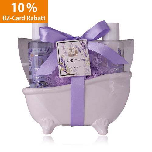 Badeset Lavendel in Keramikbadewanne