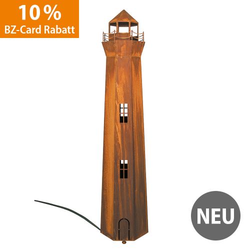 Edelrost Leuchtturm mit Beleuchtungssatz, Gartendeko