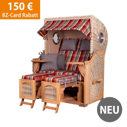 Strandkorb rot-creme gestreift