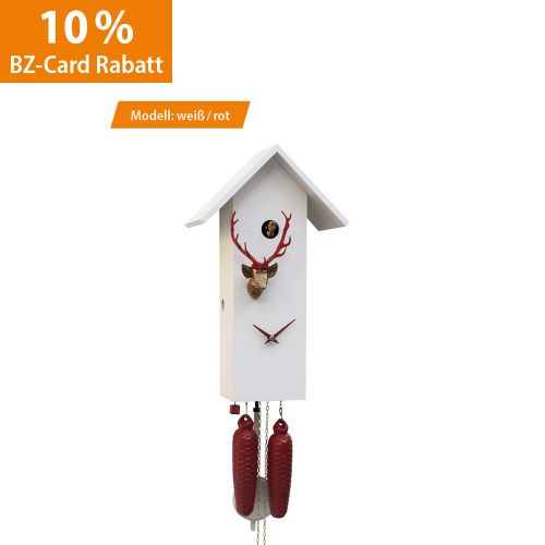 Kuckucksuhr I Vogelhaus Hirsch weiß/rot