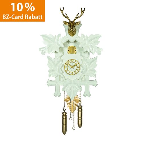 Kuckucksuhr Hirsch - weiß/gold
