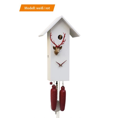 Kuckucksuhr I Vogelhaus Hirsch weiß/rot